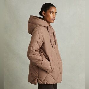 Reiss Thea Quilted Puffer Coat in Mink Neutral - Size Medium